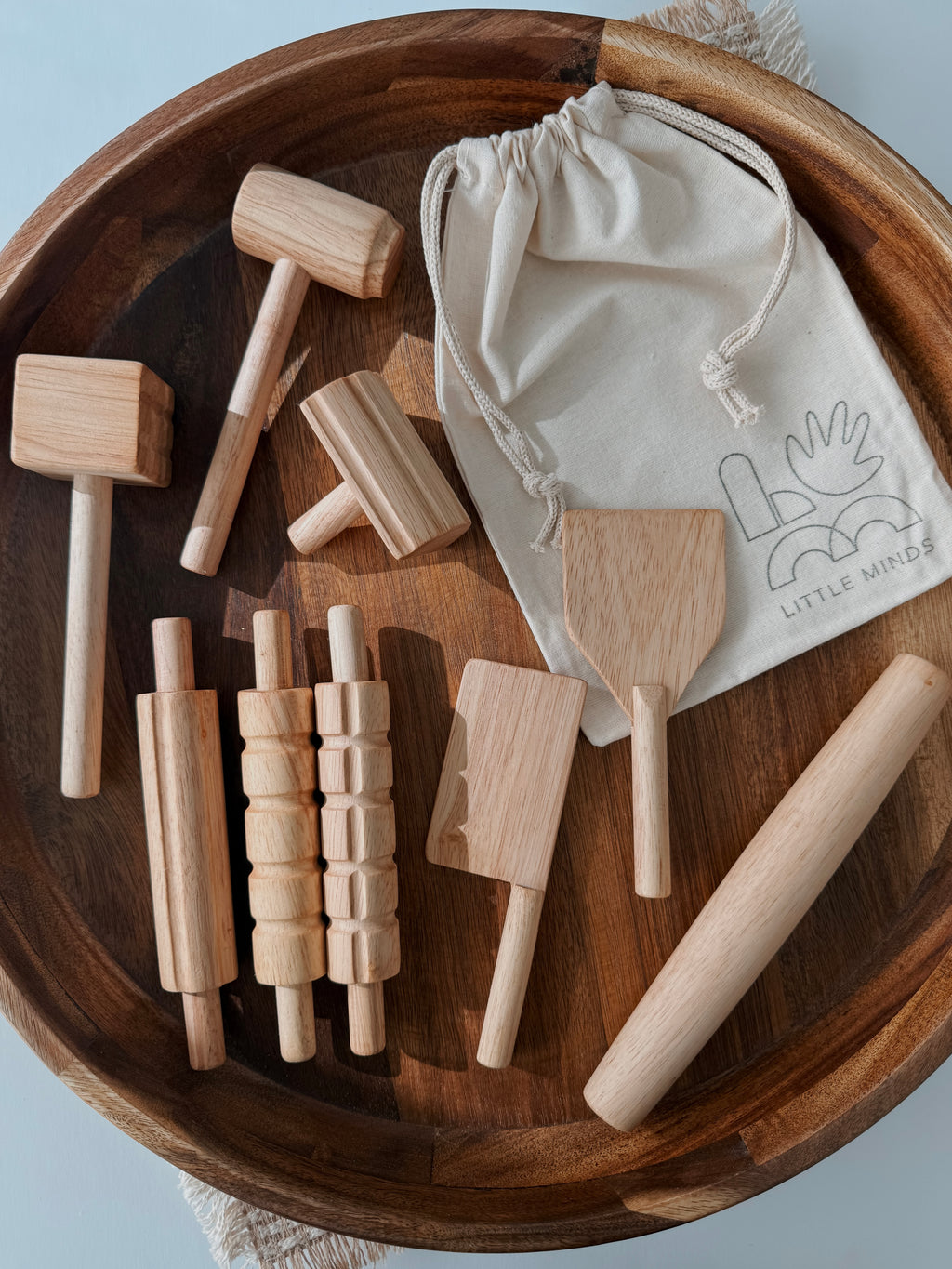 9 Piece-Wooden Playdough Tool Set